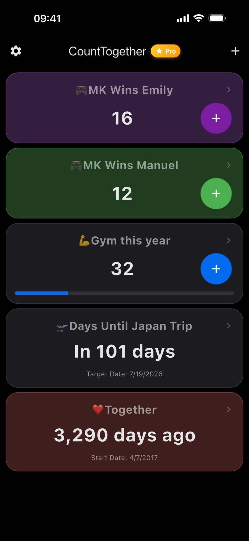The CountTogether counter overview on an iPhone
